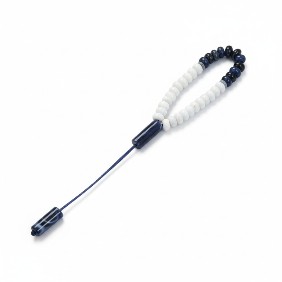 Bileklik Tespih Premium Serisi (Lacivert&Beyaz Ceyt) 8*5 mm Lİ