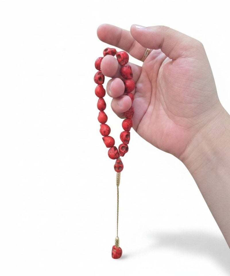 Bileklik Tespih Maskot Premium Serisi (Kırmızı Kurukafatası) 12 mm