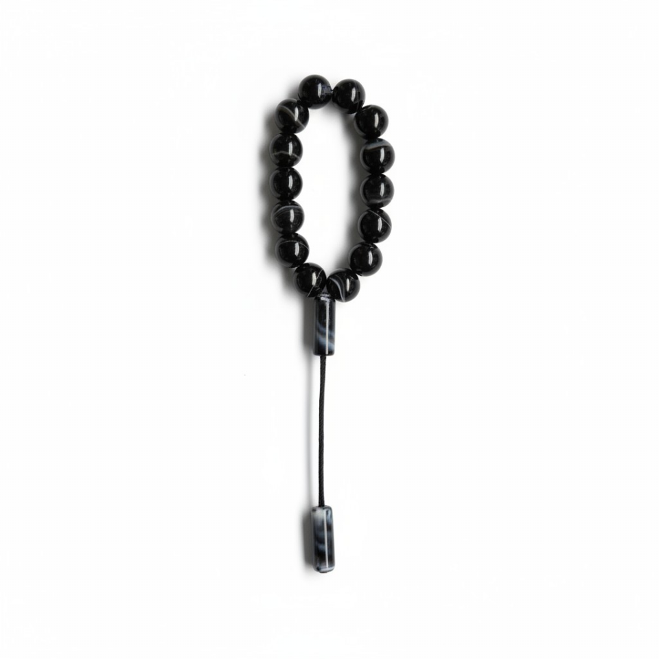 Bileklik Tespih Maskot Premium Serisi (Koyu Siyah Akik) 14 mm Sİ