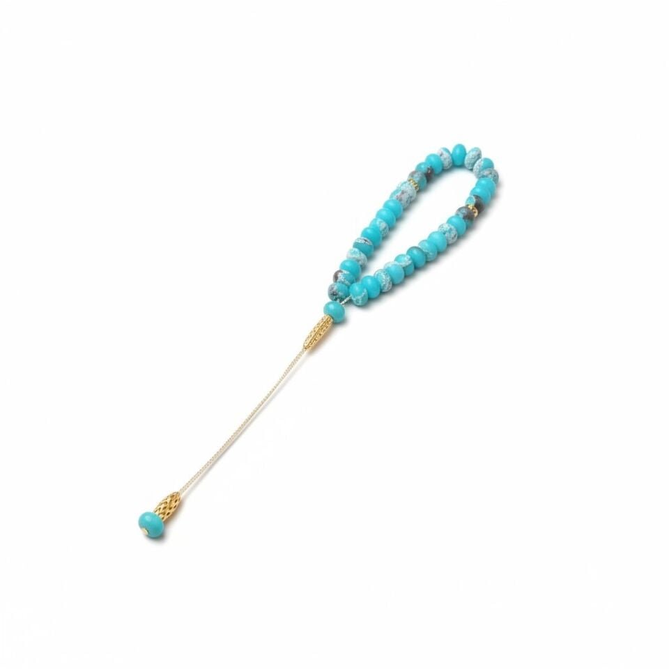 Bileklik Tespih Premium Serisi (Turkuaz Varasit) 8*5 mm Altın Sarı Zincir