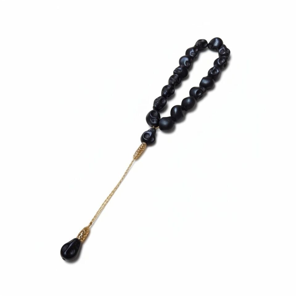 Bileklik Tespih Maskot Premium Serisi (Siyah Kurukafatası) 12 mm Sarı Zincir