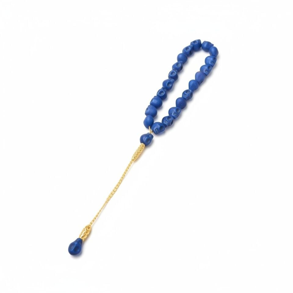 Bileklik Tespih Maskot Premium Serisi (Mini Mavi Kurukafatası) 10 mm Sarı Zincir