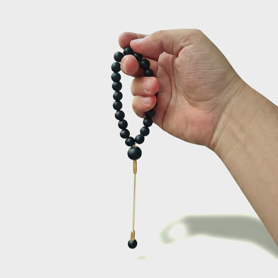 Maskot Bileklik Tespih Premium Serisi (Mat Siyah Oniks) 10 mm