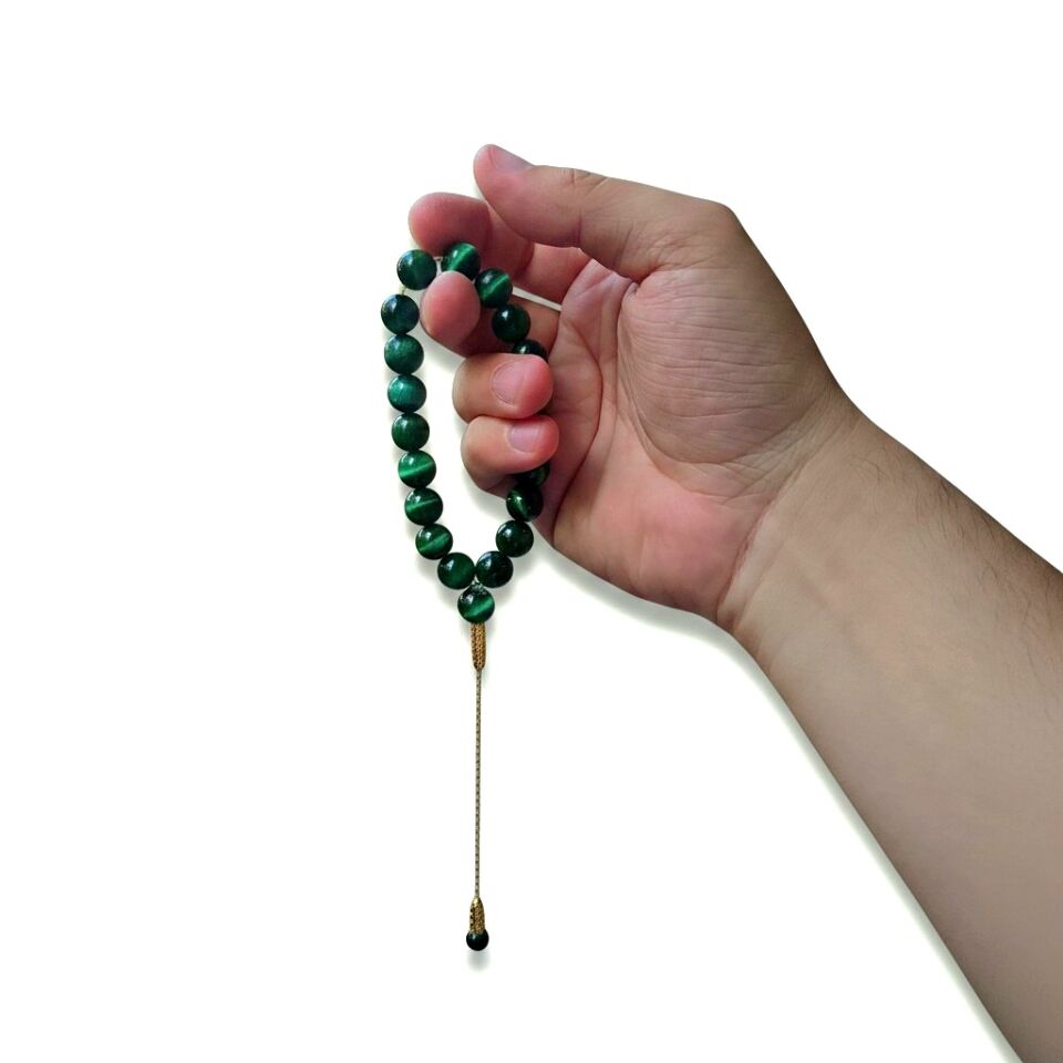 Mini Maskot Bileklik Tespih Premium Serisi (Yeşil Kaplangözü) 10 mm