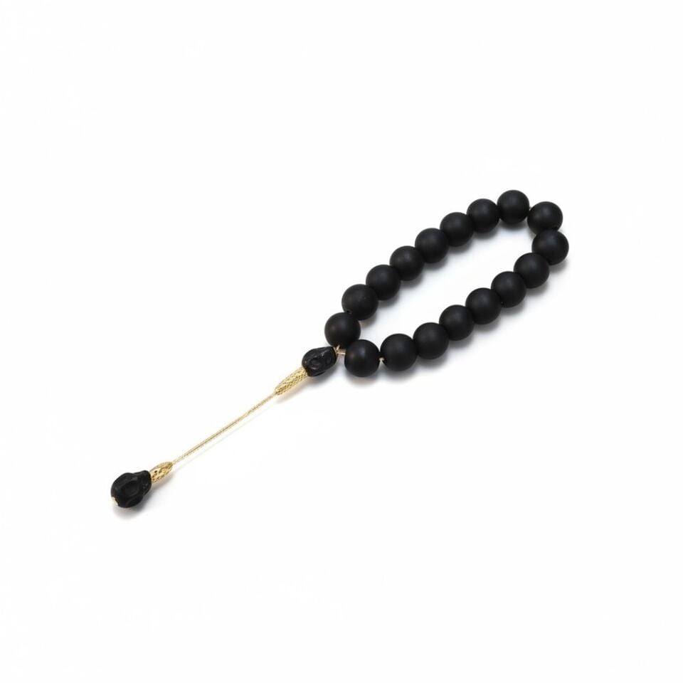 Bileklik Maskot Tespih Premium Serisi (Mat Siyah Oniks) 14 mm Kafatası İmame