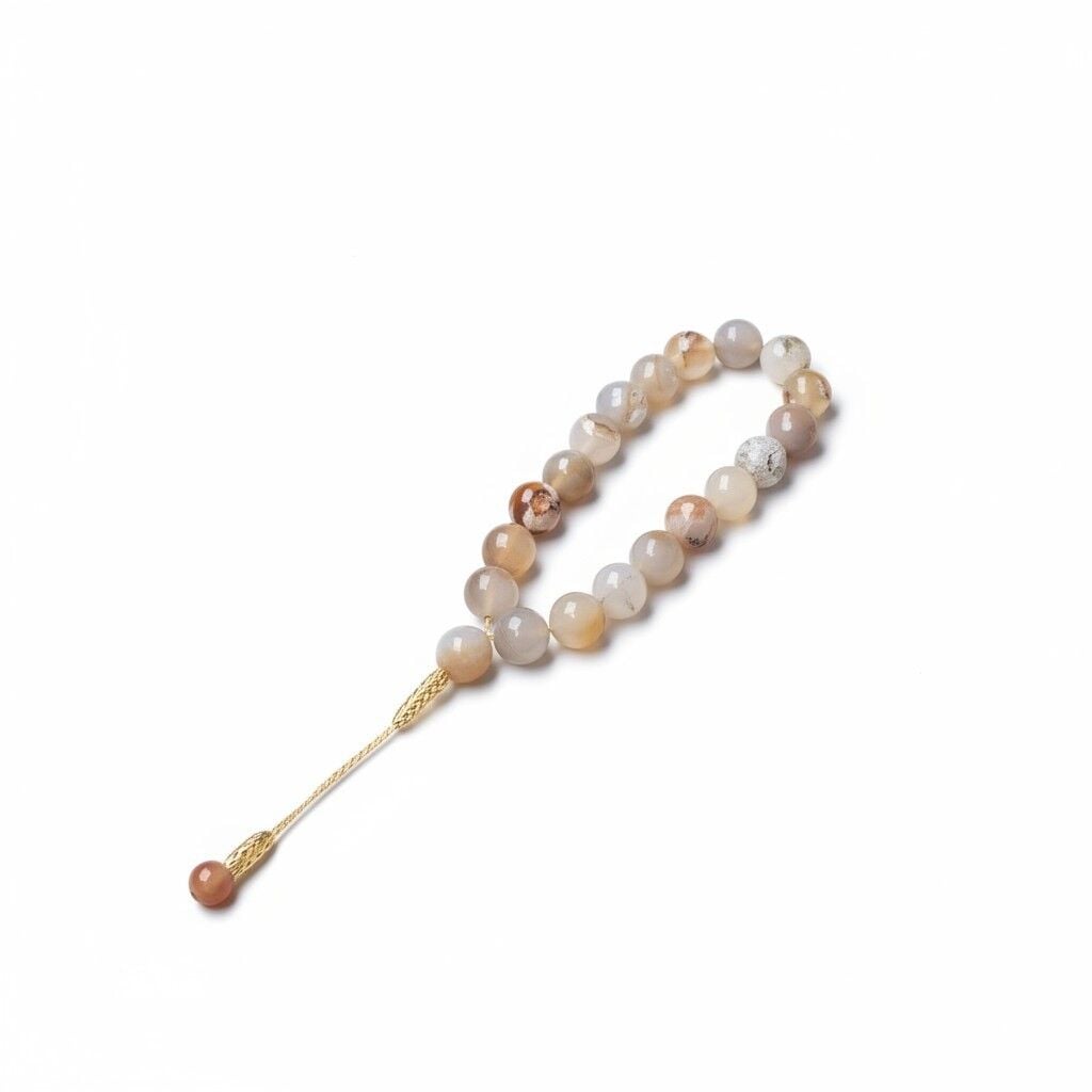 Bileklik Tespih Maskot Premium Serisi (Krem Fasetli Akik) 12 mm