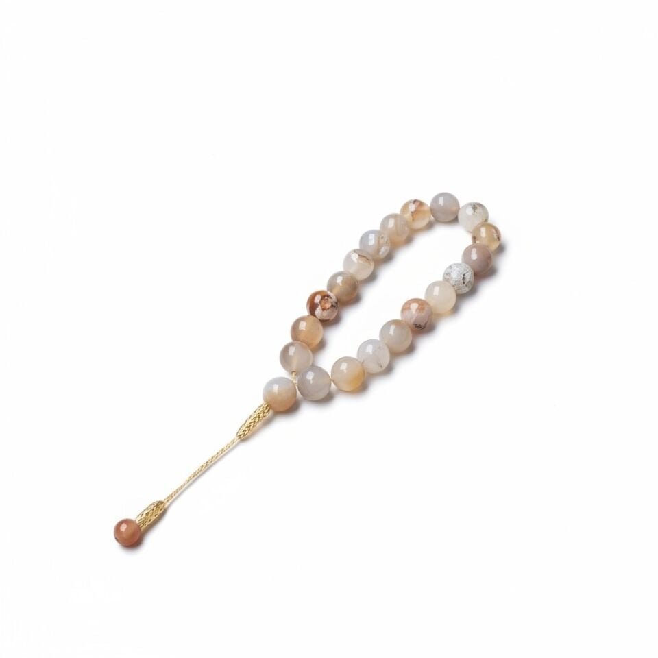 Bileklik Tespih Maskot Premium Serisi (Krem Fasetli Akik) 12 mm