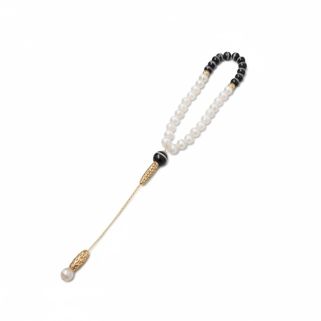 Bileklik Tespih Premium Serisi (Çizgili Siyah Beyaz Oniks) 6 mm