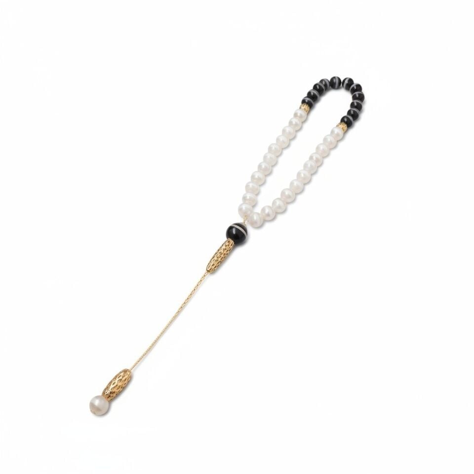 Bileklik Tespih Premium Serisi (Çizgili Siyah Beyaz Oniks) 6 mm
