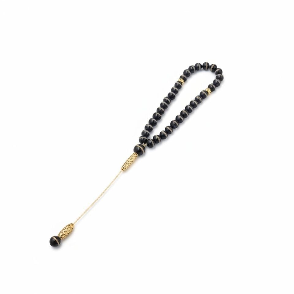 Bileklik Tespih Premium Serisi (Çizgili Siyah Oniks) 6 mm